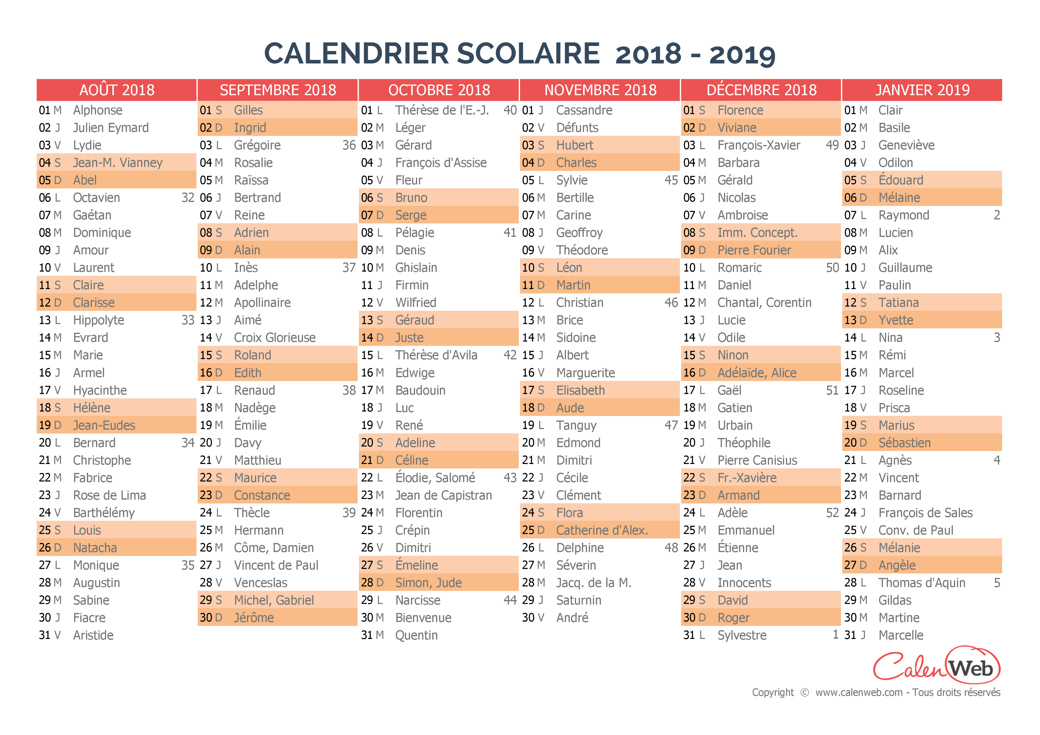 Calendrier Scolaire Semestriel 2018 2019 Avec Affichage Des Fêtes Du